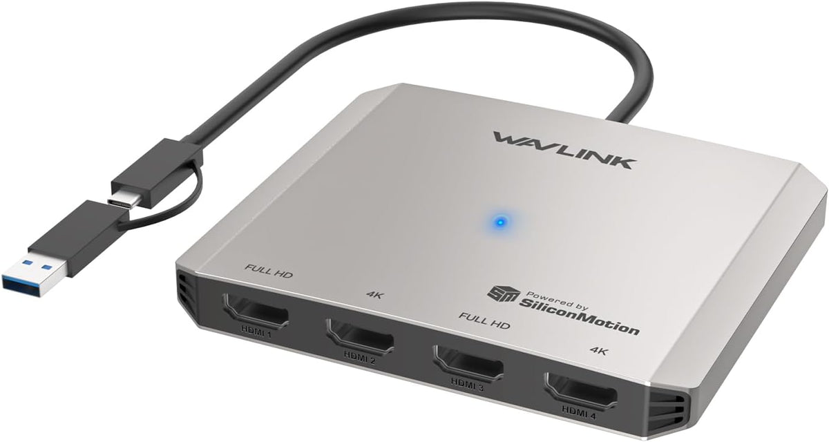 WAVLINK 4-Port HDMI Splitter, USB C to Quad Monitor 4K Adapter, Universal USB A