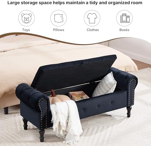 storage bench 51" velvet end of bed benches, side view