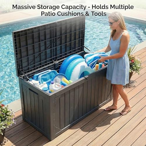 100 gallon outdoor storage bench - waterproof deck on a desk or shelf