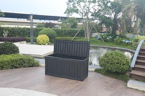 btexpert 70 gallon outdoor deckbox storage container deck, side view