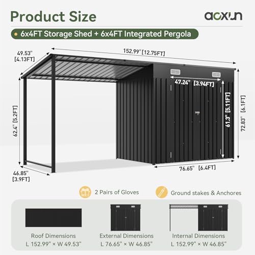 aoxun 6x4ft outdoor storage shed & hardtop gazebo shown in use