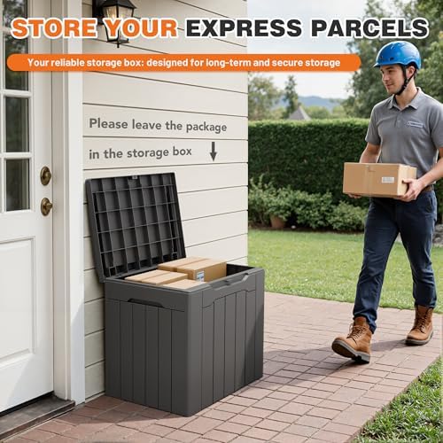 32 gallon deck box outdoor indoor waterproof storage, side view