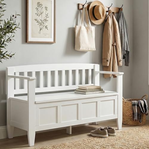 simplihome brooklyn 48" solid wood storage bench in, close-up detail