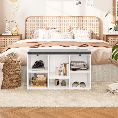 shoe bench, storage bench with padded seat, 6, front angle view