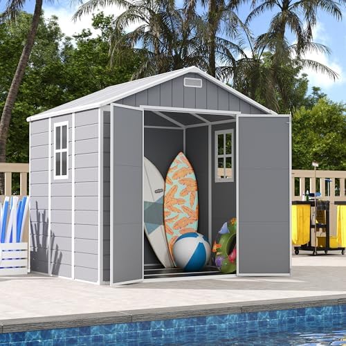 udpatio resin storage shed 8x6 ft plastic outdoor, front angle view