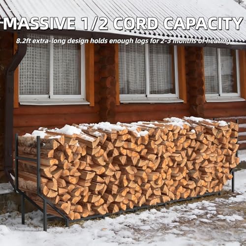 caduke 8.2ft firewood rack outdoor & indoor, heavy shown in use
