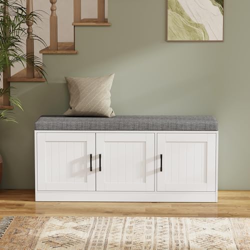 turosur shoe storage bench for entryway with padded, front angle view
