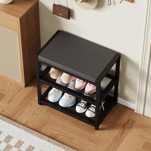 zhooge small shoe bench shoe rack storage bench, front angle view