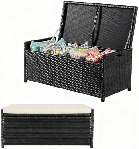 prohiker 2-in-1 wicker deck box bench, all-weather 55, front angle view