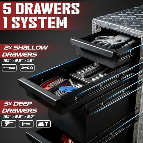 truck bed tool box with 5-drawer slides |, side view