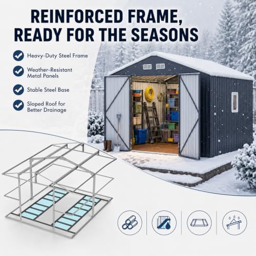 10x10 ft metal storage shed with window, lockable on a desk or shelf