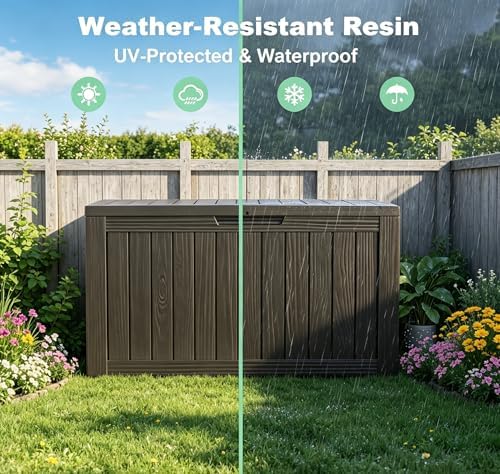 lausaint home 230 gallon resin deck box, package, side view