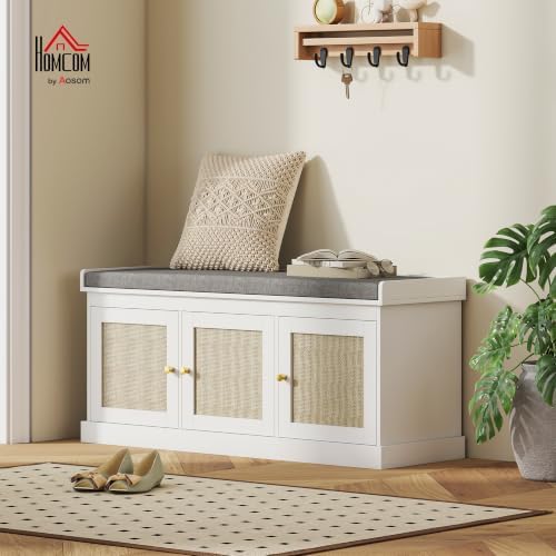 homcom shoe bench storage rattan doors 13.8 x, close-up detail