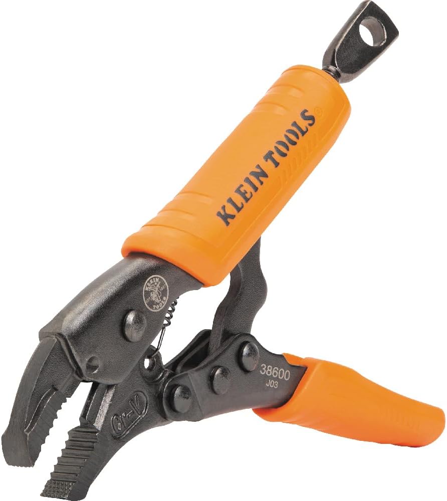 Klein Tools 38600 Curved Jaw Locking Pliers with Quick Release Handles, Intuitive Thumb Knob, High Torque, Mole Grips for Clamping and Gripping, 5-Inch