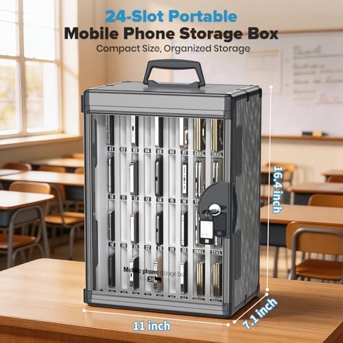 36 slots cell phone locker, classroom phone storage shown in use