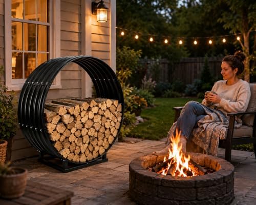 24" firewood rack with roof cover, indoor & on a desk or shelf
