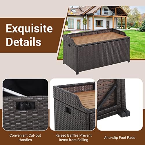 happygrill patio storage bench rattan wicker deck box, front angle view