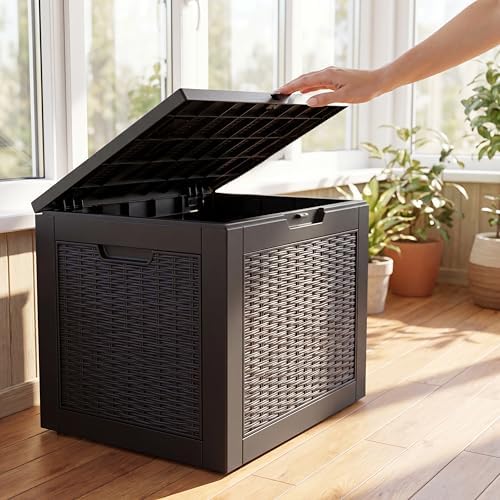 nicbex 30 gallon deck box, waterproof resin rattan, view 9