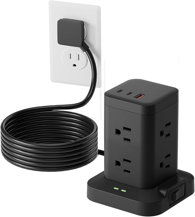 Power Strip Tower with Surge Protector 1800J, Fast Charging Tower PD20W USB-C by Tagzilo