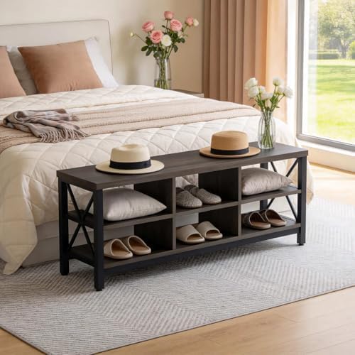 fatorri industrial shoe bench with storage, rustic entryway on a desk or shelf
