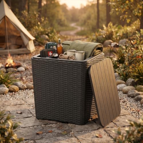 patiozen 20 gallon outdoor storage deck box, black, front angle view
