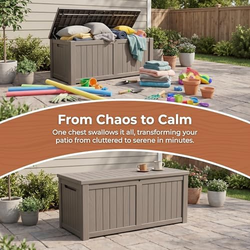 148 gallon resin deck box - outdoor storage showing dimensions