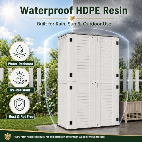 addok 66 cu.ft outdoor storage shed,resin storage cabinet, side view