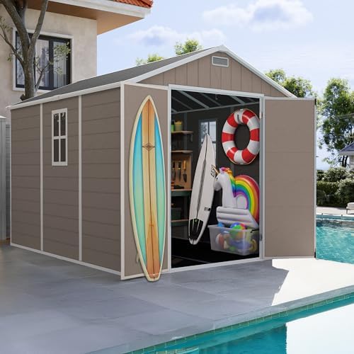 udpatio outdoor resin storage shed 7.5x10 ft, plastic, side view