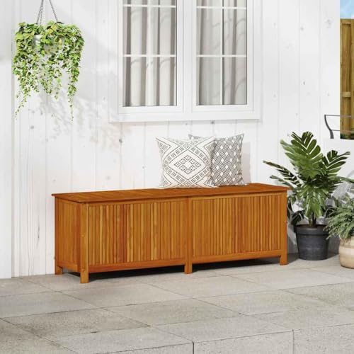 vidaxl patio storage box 68.9"x19.7"x22.8" solid acacia wood shown in use