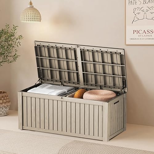 tarkari 200 gallon outdoor storage box waterproof, resin showing dimensions