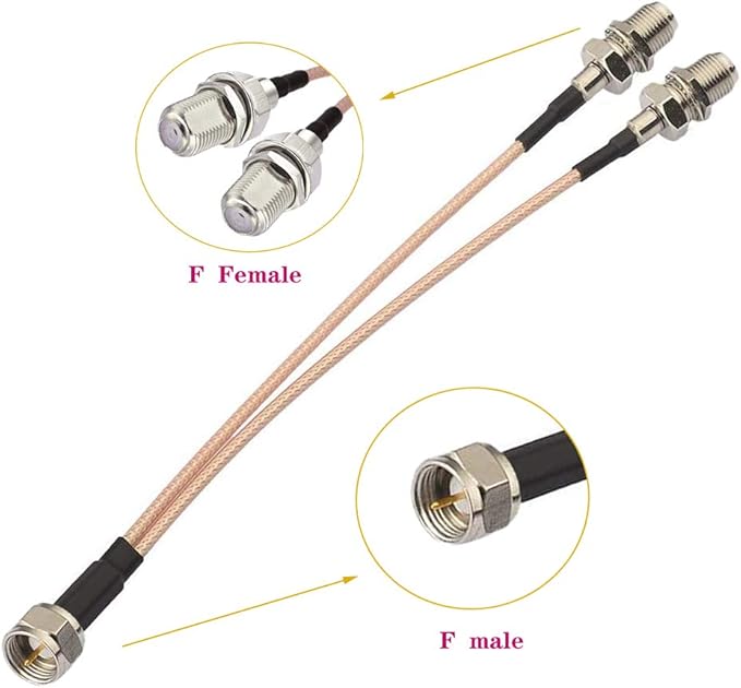 RedYutou F-Type RG6 3 Way Splitter Combiner Adapter F Male to F Dual Female - Image 2