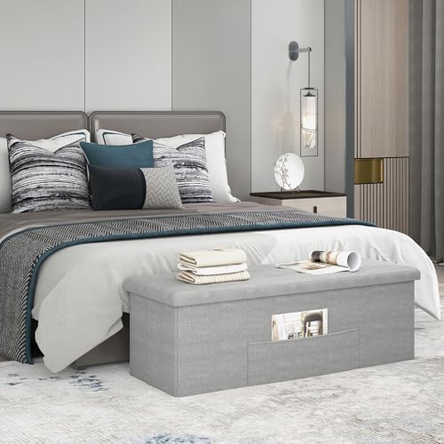 giantex storage ottoman bench, 43" l folding foot, side view