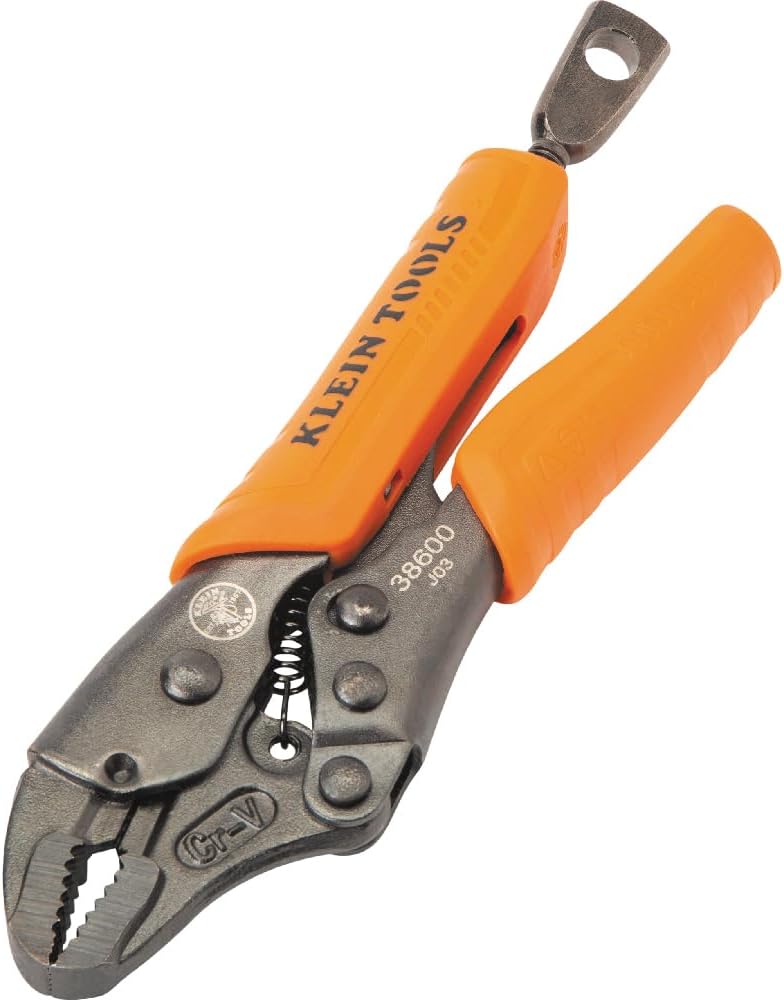 Klein Tools 38600 Curved Jaw Locking Pliers with Quick Release Handles, Intuitive Thumb Knob, High Torque, Mole Grips for Clamping and Gripping, 5-Inch
