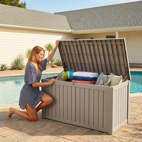 outdoor storage box,180 gallon waterproof deck box [upgraded, view 9