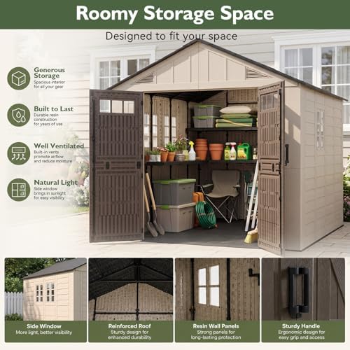 aoxun 8x10 ft outdoor storage shed with floor, package contents