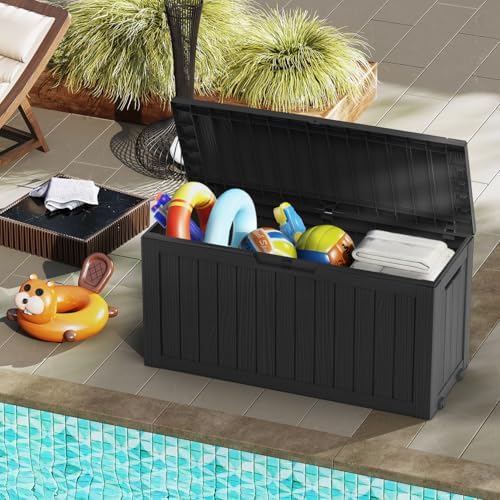 mars villa 72 gallon deck box, outdoor storage, front angle view