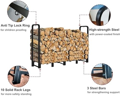 firewood rack outdoor 8ft heavy duty logs holder, close-up detail