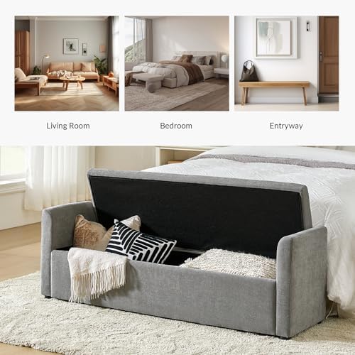 hulala home 59" storage bench with 2 throw showing dimensions