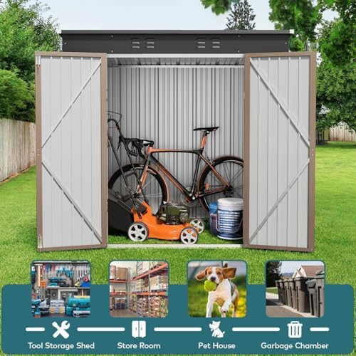gizoon 6x4 ft outdoor shed, metal garden shed showing dimensions