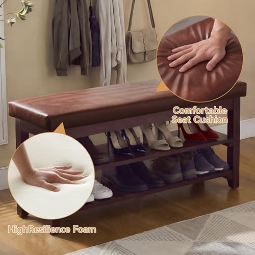 40" wooden shoe rack with seating, entryway bench, side view
