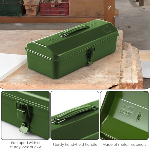 15 inch metal tool box with lock, side view