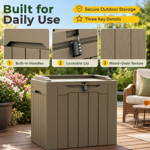 flamaker deck box 31 gallon waterproof resin small on a desk or shelf