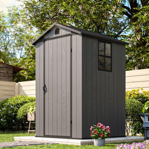 patiowell 4 x 4 ft plastic outdoor storage, front angle view