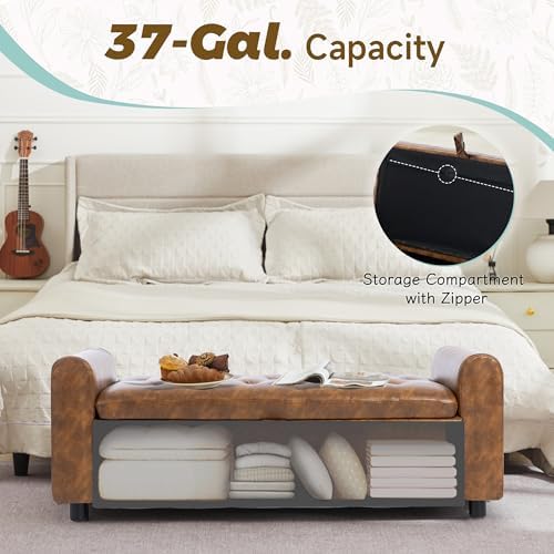 ottoman with storage, tufted storage bench for bedroom, close-up detail