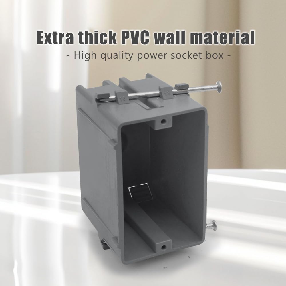 1-Gang PVC New Work Outlet Box,18 Cubic Inch Switch Box | Gray New Work Electrical Nail Outlet Box,ETL Listed to UL514C and UL263,AWG for 9/14,8/12,7/10(1Pack)