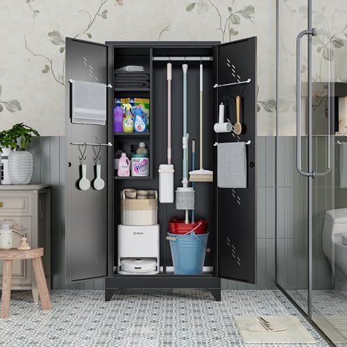 metal storage cabinet, 75" cleaning tool cabinet with shown in use