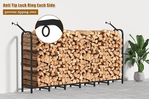 gtongoko 8ft firewood rack outdoor heavy duty log, side view