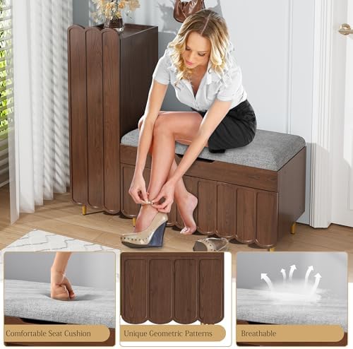 3more l-shaped entryway shoe bench with cushioned seat, side view