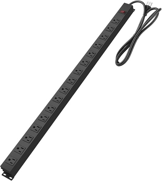 HHSOET Metal Wall Mount Power Strip, 16 Outlets, 3 FT SJT 3/C 14AWG Power Cord by HHSOET