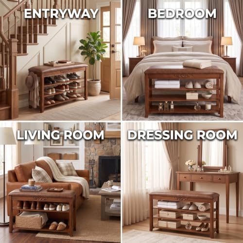 solid wood shoe rack bench entryway storage with, view 9